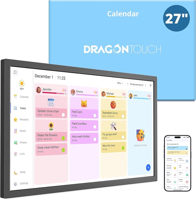 Digital Calendar 27 Inch Touch Screen, Electronic Wall Calendar Chore Chart by DragonTouch