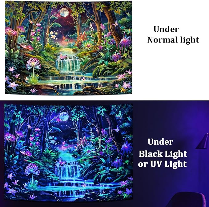 Leofanger Blacklight Fantasy Forest Tapestry Aesthetic Moon Tapestry UV - Image 5