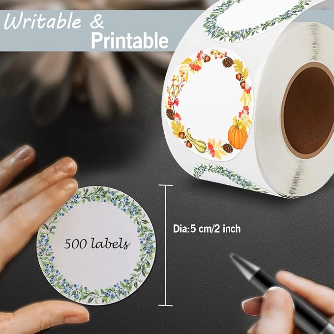 2 Inch Fruit Wreath for Writing 500 Pcs 2 Designs White Stickers for Canning - Image 2