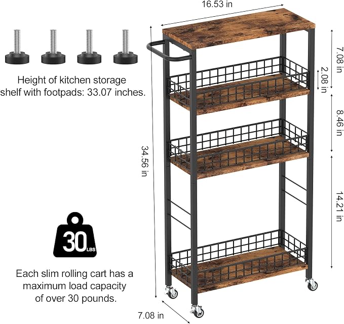 Slim Storage Cart Rolling Kitchen Cart - Image 7
