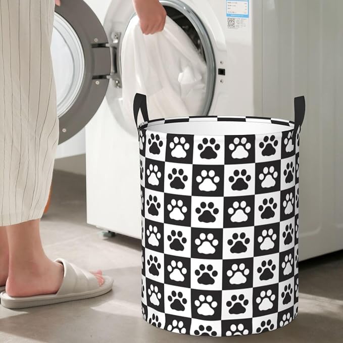 Black And White Dog Paws Laundry Hamper Bag - Image 6