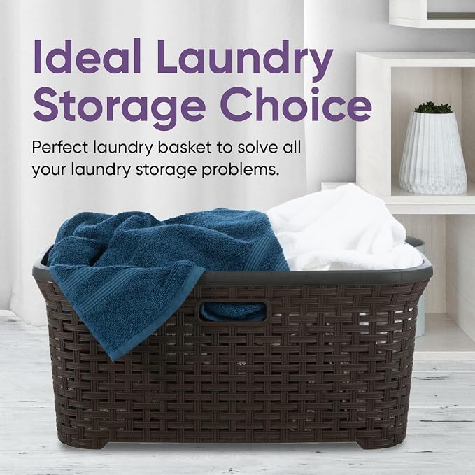 Designed Laundry Basket Plastic Storage Hamper Basket, Wicker Design 50 Liter. - Image 5