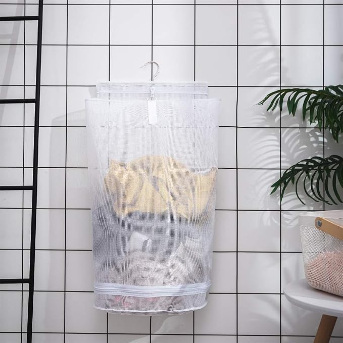 ALYER Hanging Semi Round Storage Mesh Bag, Collapsible Laundry Hamper Basket - Image 6