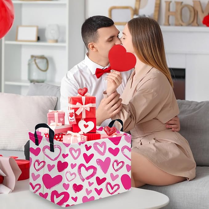 Rectangular Valentines Basket, baby Gift Basket Empty, Heart Print easter - Image 4