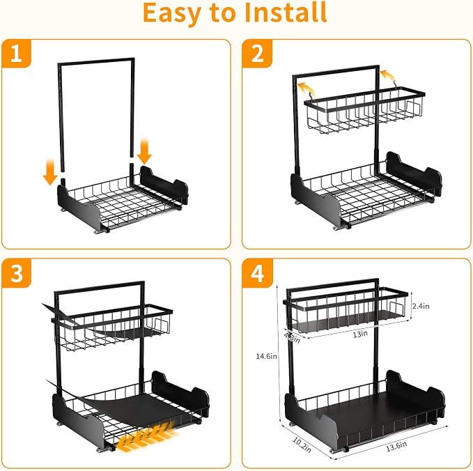 Under Sink Organizer, 2-Tier Thickened All-Metal L-Shaped Pull Out Cabinet - Image 6