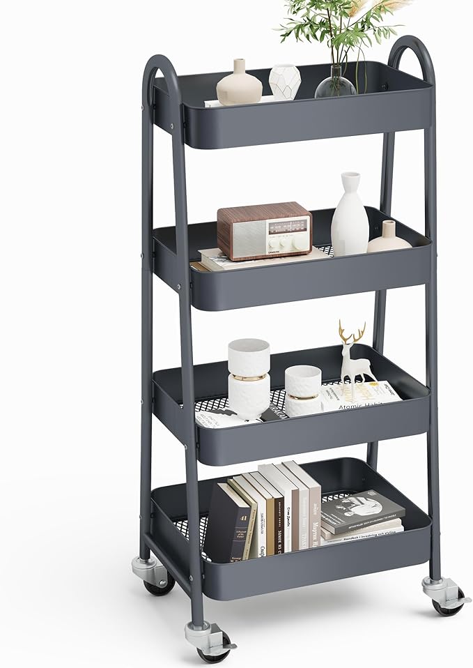 OLIXIS 4 Tier Utility Rolling Cart, Metal Mobile Storage Shelf by OLIXIS