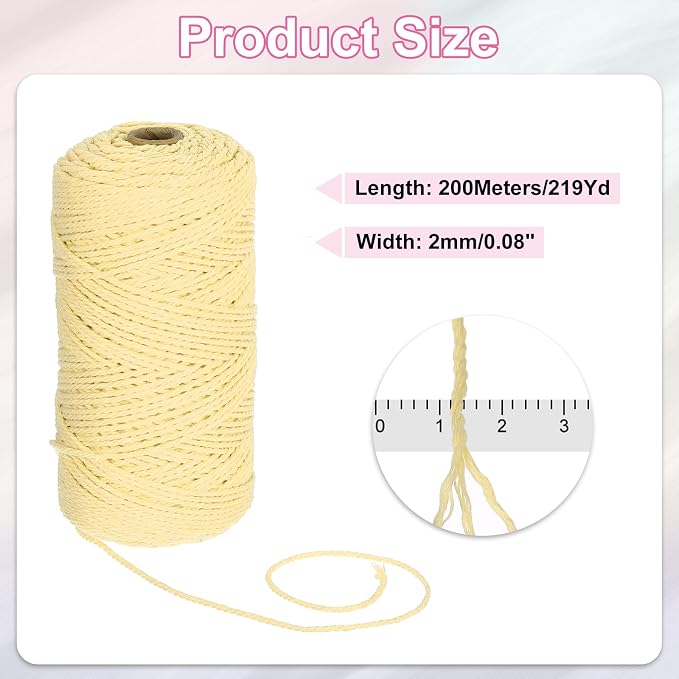 HARFINGTON Natural Macrame Cord 2mm x 220 Yards 3 Strand Twisted Cotton Macrame - Image 2