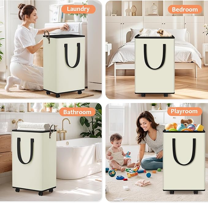 Laundry Basket with Wheels, Collapsible Laundry Baskets, Laundry Hamper with - Image 7