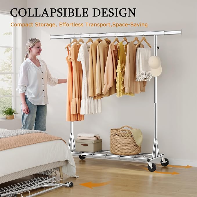 Heavy Duty Clothes Rack Load 630 lbs, Metal Rolling Clothing Rack - Image 9