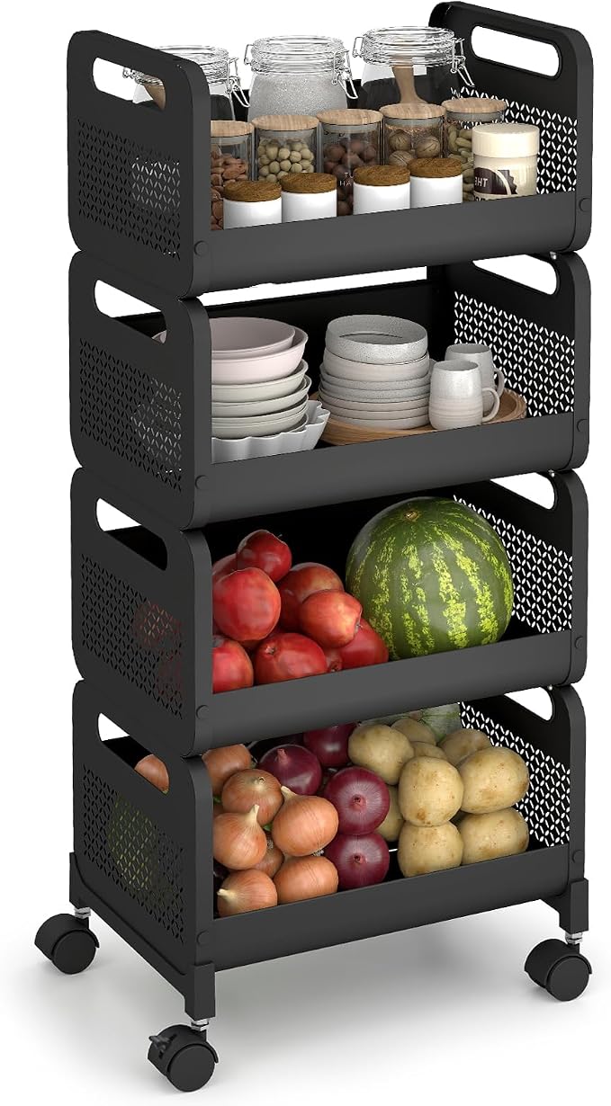 Sekey Fruit Vegetable Basket for Kitchen, 4 Tier Stackable Fruit and Vegetable by Sekey