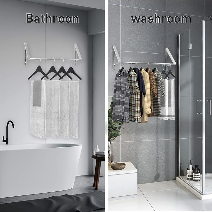 Laundry Room Drying Rack Wall Mounted Clothes Hanger Folding Wall Coat Racks - Image 8