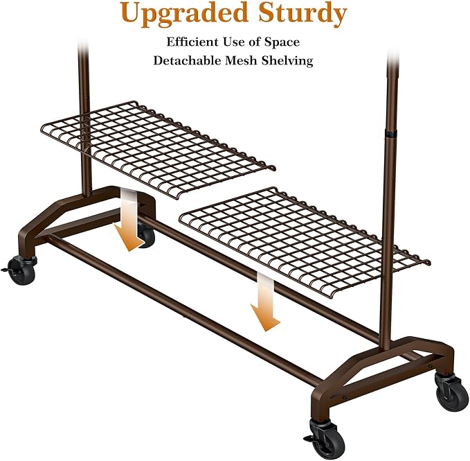 Heavy Duty Clothes Rack for Hanging Clothes Extendable Rolling Clothing Rack - Image 9