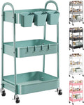 3 Tier Green Metal Rolling Cart by Recximi