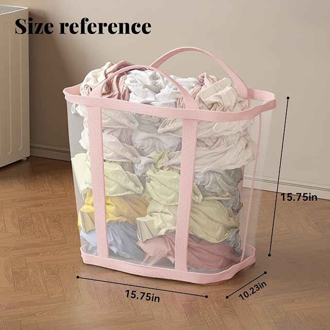 Collapsible Laundry Caddy, Mesh Laundry Tote, Foldable Clothes Storage Basket - Image 2