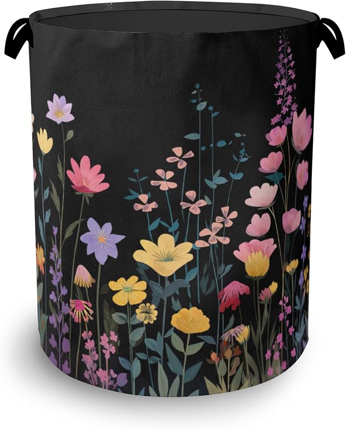 Vintage Wildflowers Laundry Basket, Garden Herb Oxford Cloth Laundry Hamper by Unknown