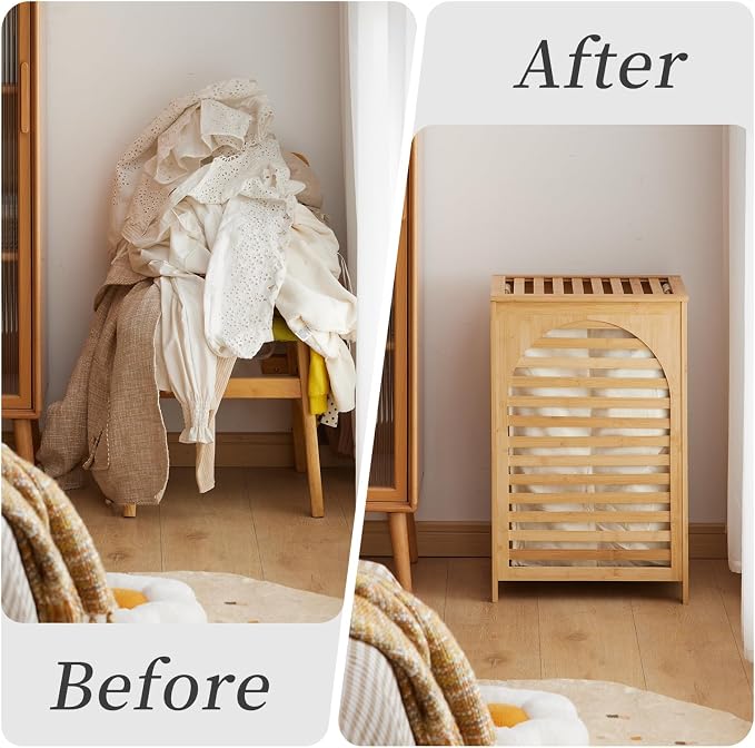 Laundry Hamper with Lid, Bamboo Large Waterproof Clothes Laundry Basket - Image 7