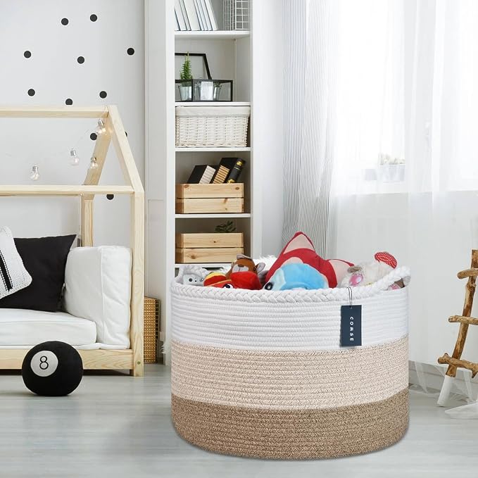 COMSE Extra Large Blanket Basket, Woven Laundry Basket, 21.7”x 13.8”, Nursery - Image 5
