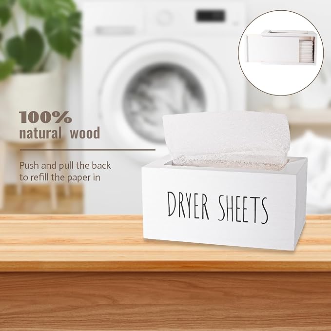 zoocatia Laundry Room Decor Dryer Sheet Container Wood Detergent Dispenser - Image 2