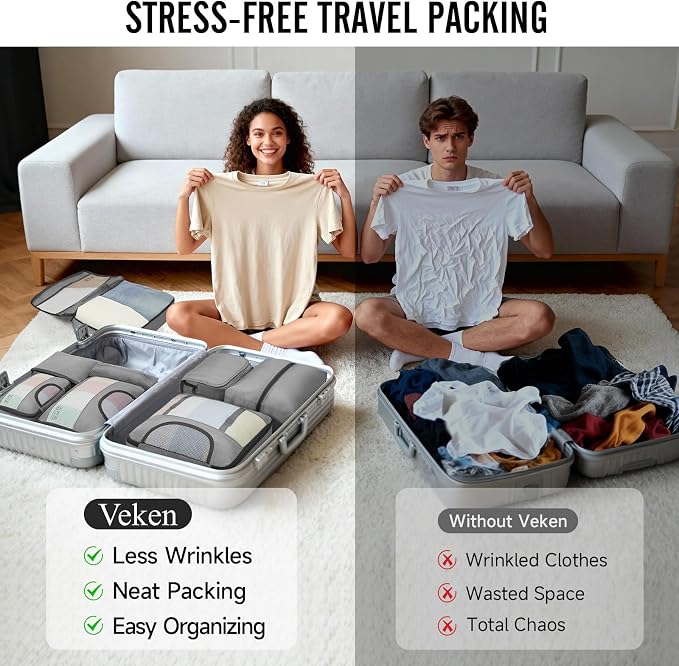 Veken 8 Set Packing Cubes for Travel Essentials, Suitcase Organizer Bags in 4 - Image 7