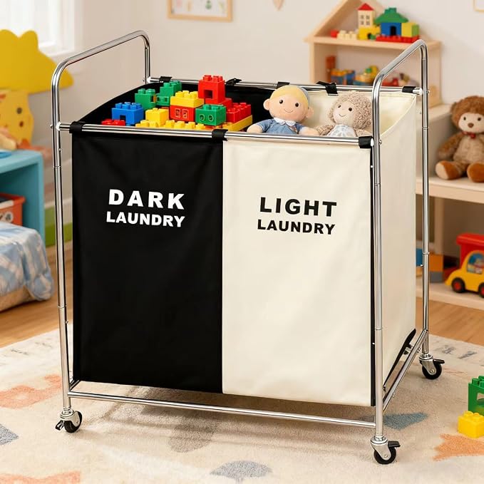 Double Compartment Rolling Laundry Sorter Cart - Image 5