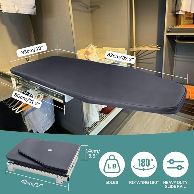 Retractable Foldable Ironing Board, 180° Swivel Pull Out Ironing Board Closet - Image 2