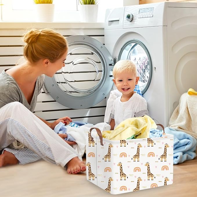 FXOLCSHE Rectangular Giraffe Basket, Waterproof foldable nursery laundry basket - Image 5