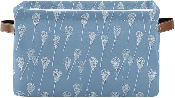 Pfrewn Storage Basket Bins Foldable Blue Lacrosse Sticks Laundry Hamper Box - Image 2