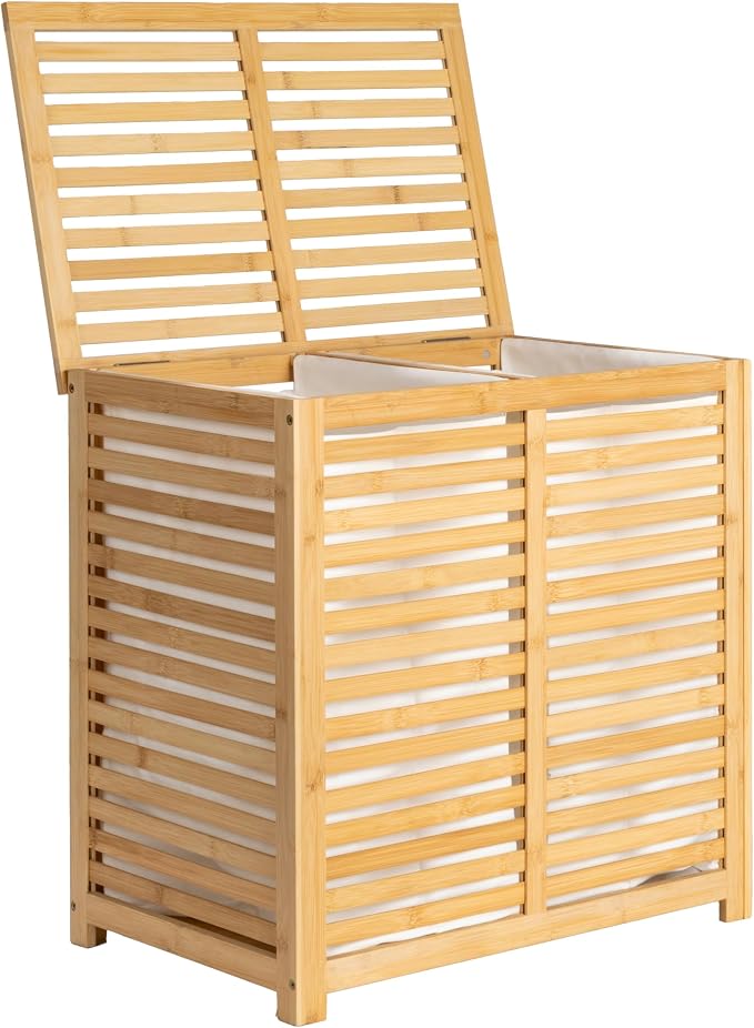 Household Essentials Bamboo and Cotton Double Laundry Sorter - Image 9