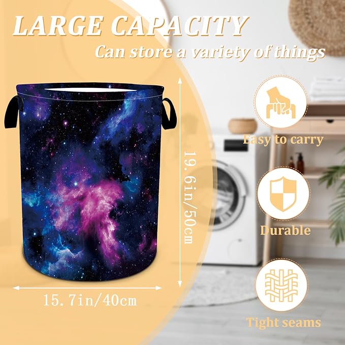 Purple Galaxy Space Laundry Basket, Space Laundry Hamper, Oxford Waterproof - Image 2