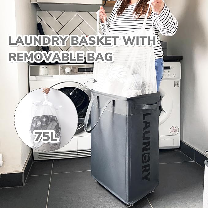 CHICVITA 2-Pack Hamper with Wheels, 75L Large Laundry Baskets with Removable - Image 4