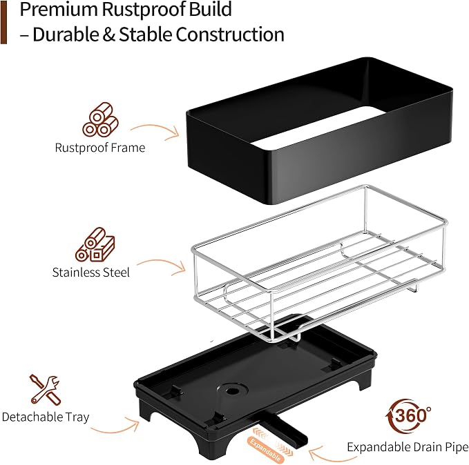 MOUKABAL Sponge Holder for Kitchen Sink – Rustproof Stainless Steel, 360° - Image 3