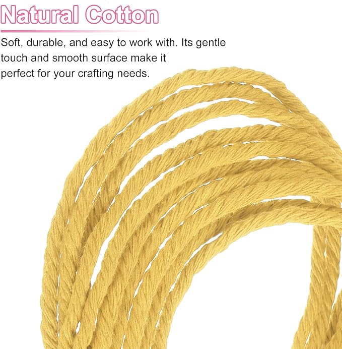HARFINGTON Natural Macrame Cord 3mm x 328 Yards 4 Strand Twisted Cotton Macrame - Image 4