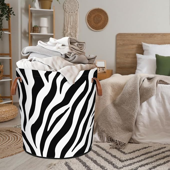 Zebra Print Laundry Hamper Waterproof Collapsible Basket - Image 8