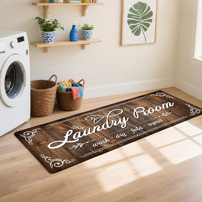 Non-Slip Laundry Room Rug Runner 17.3"x47.2" Washable Floor Carpet Brown- - Image 7