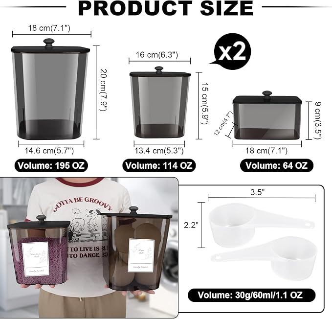 8 Pack Laundry Powder Container & Dryer Sheet Holder, Plastic Square Laundry - Image 2