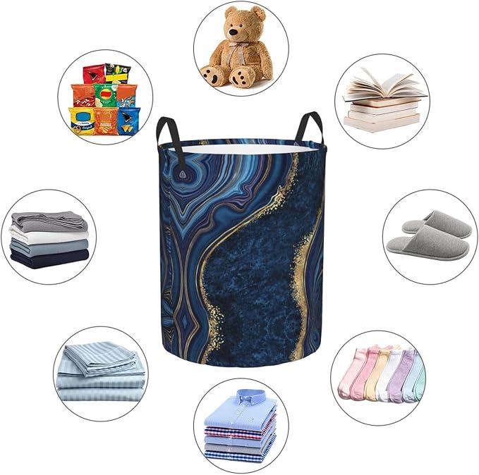 Blue Marble Print Laundry Hamper Bag - Image 5