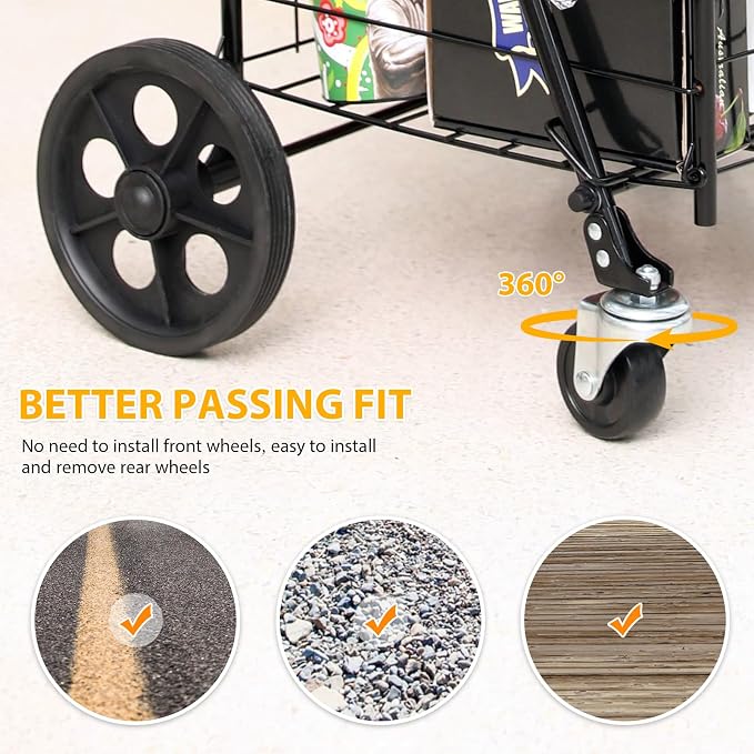 Foldable Shopping Cart with Waterproof Basket Liner & 360° Swivel Wheels | - Image 5