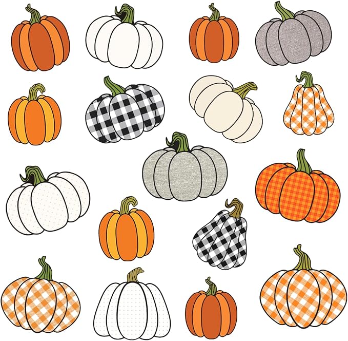 Pumpkin Gingham Plaid Fall Stickers Vinyl Autumn Themed Sticker Pack 16Pcs by rabowa