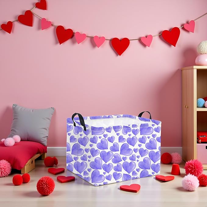 HIYAGON Rectangular Valentines Basket Fabric Storage Bin Storage Boxes - Image 6
