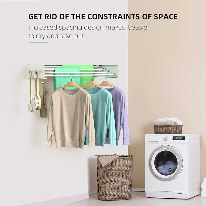 Drying Rack Clothing, Clothes Drying Rack Wall Mounted, Laundry Drying Rack - Image 3