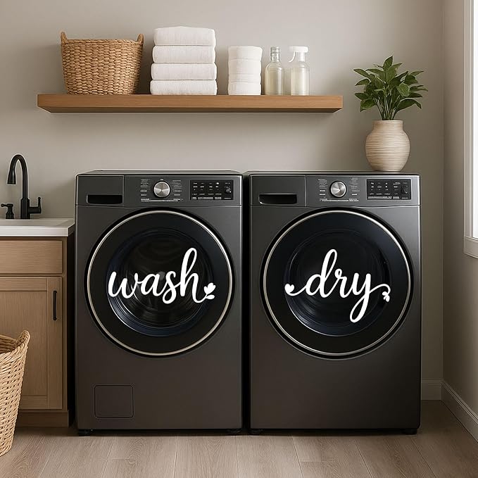 Laundry Room Decor Wash Dry Vinyl Decals, Laundry Room Labels Stickers - Image 3