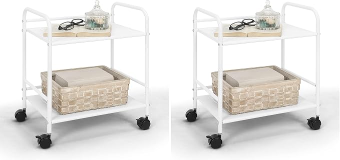 SunnyPoint 2-Tier Metal Rolling Utility Cart – Mobile Storage Shelf by SunnyPoint