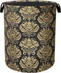 Gold Black Damask Flowers Laundry Basket by Gearsly