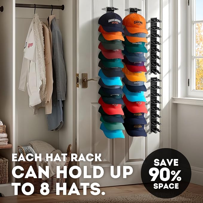 Hat Organizer for Baseball Caps, 2 Pack Hat Rack for Wall Closet Door Hold up - Image 5