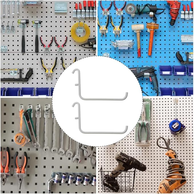 4pcs White Metal Pegboard Bracket Hooks - Image 3