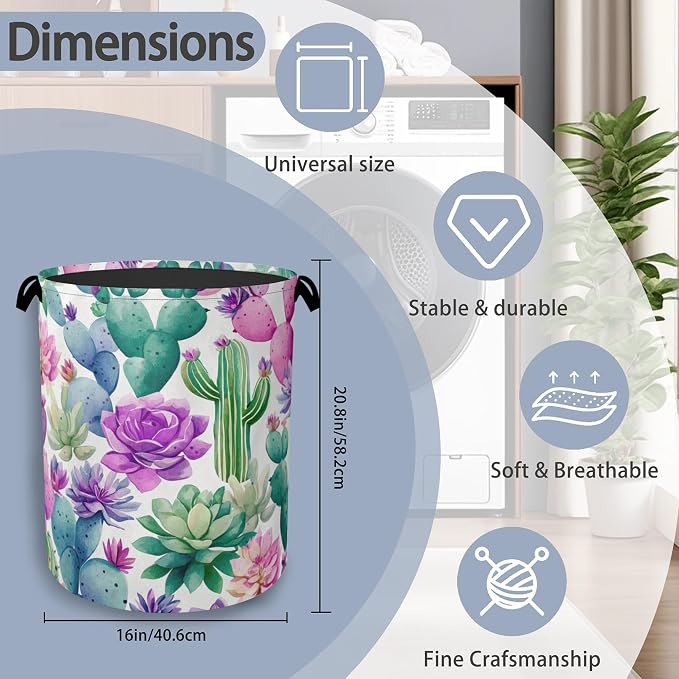 Cactus Succulents Laundry Basket, Foldable Oxford Cloth Tote Bag Laundry Hamper - Image 2