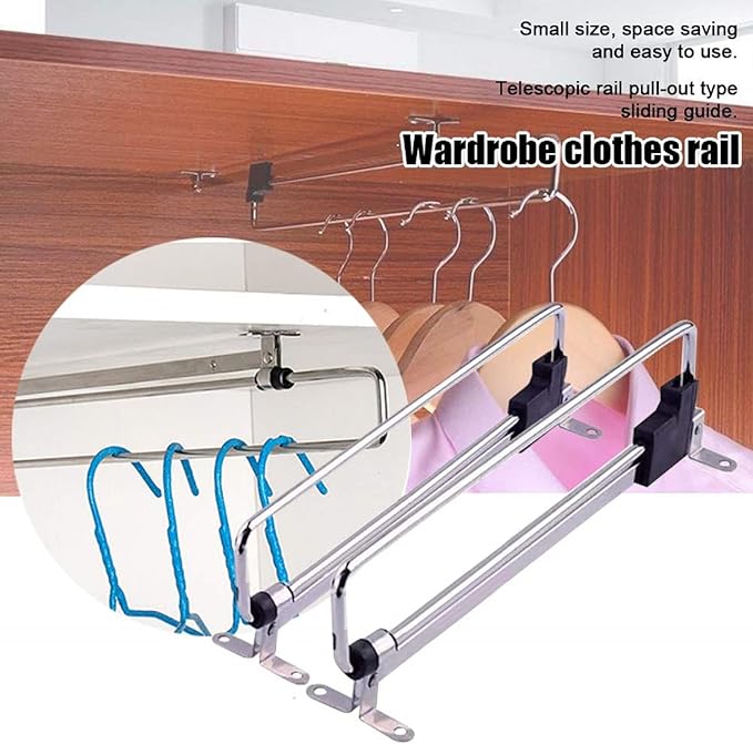 Retractable Closet Pull Out Rod Closet Valet Rod Extending Rail Pull Out Hanger - Image 4