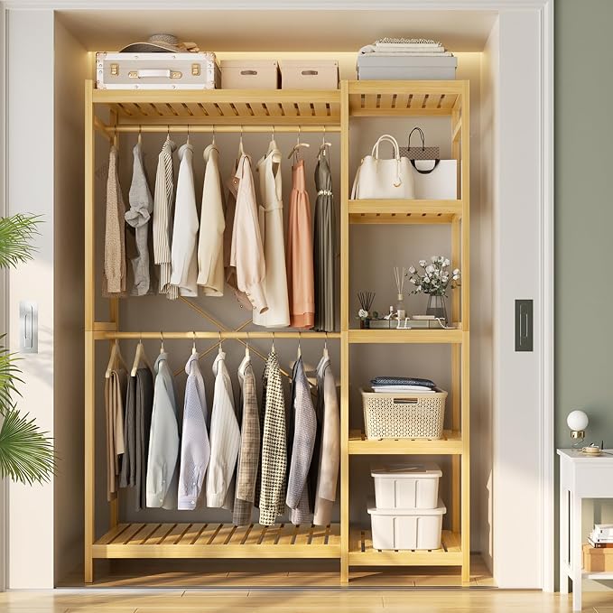 Homykic Closet System Set of 2, Bamboo Clothing Rack - Image 2