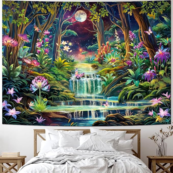 Leofanger Blacklight Fantasy Forest Tapestry Aesthetic Moon Tapestry UV - Image 3