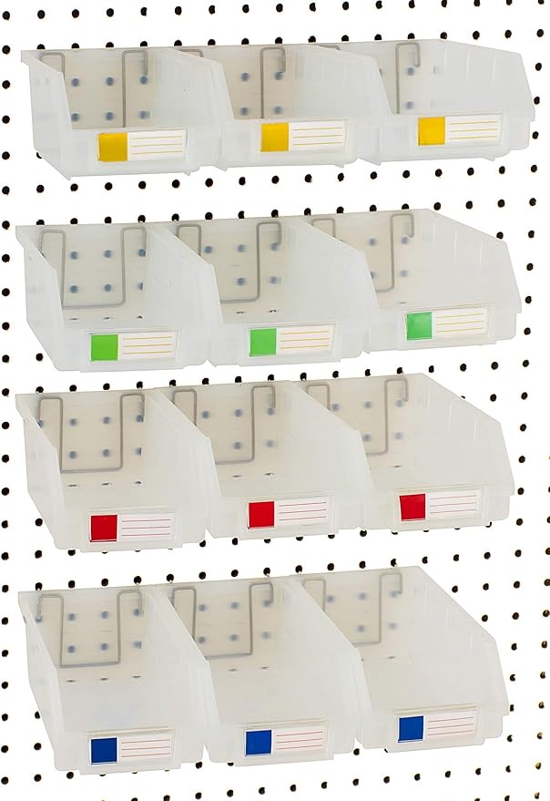 Pegboard Bins – 12 Pack Clear Large by RightArrange